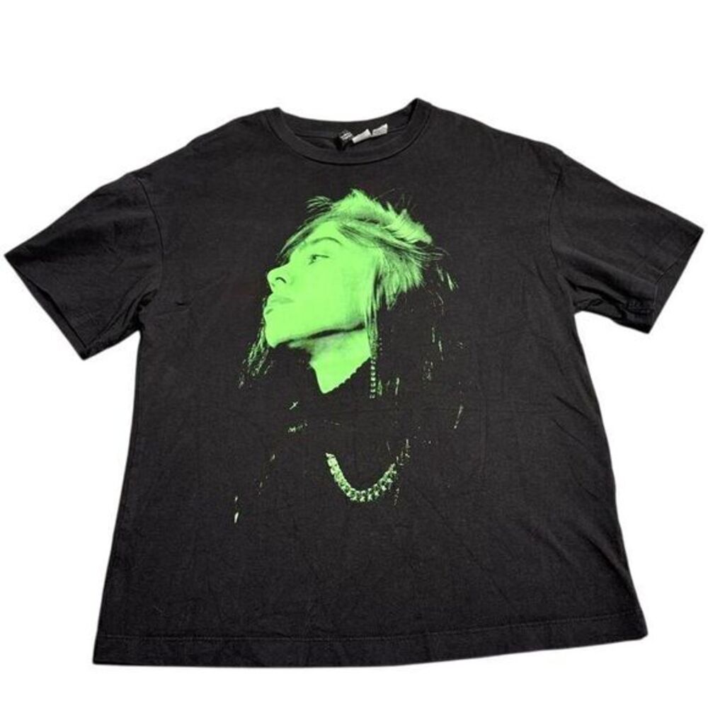 H&M Billie Eilish Neon‎ Portrait Graphic T-Shirt Black Streetwear